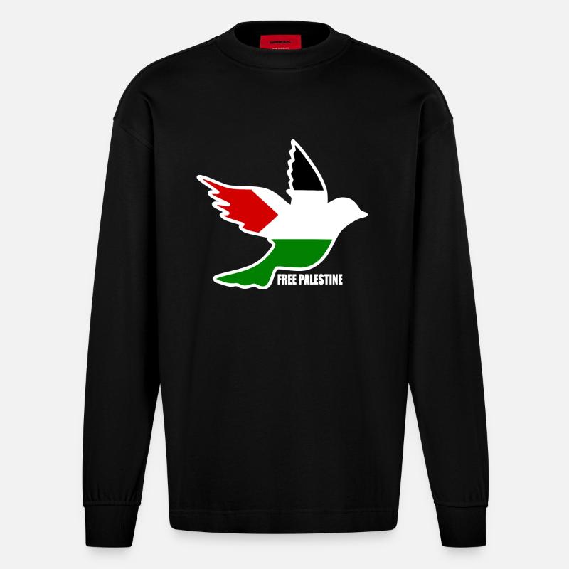 Free palestine - Heavyweight Oversized Organic Langarmshirt Made in EU - SOLID BLACK