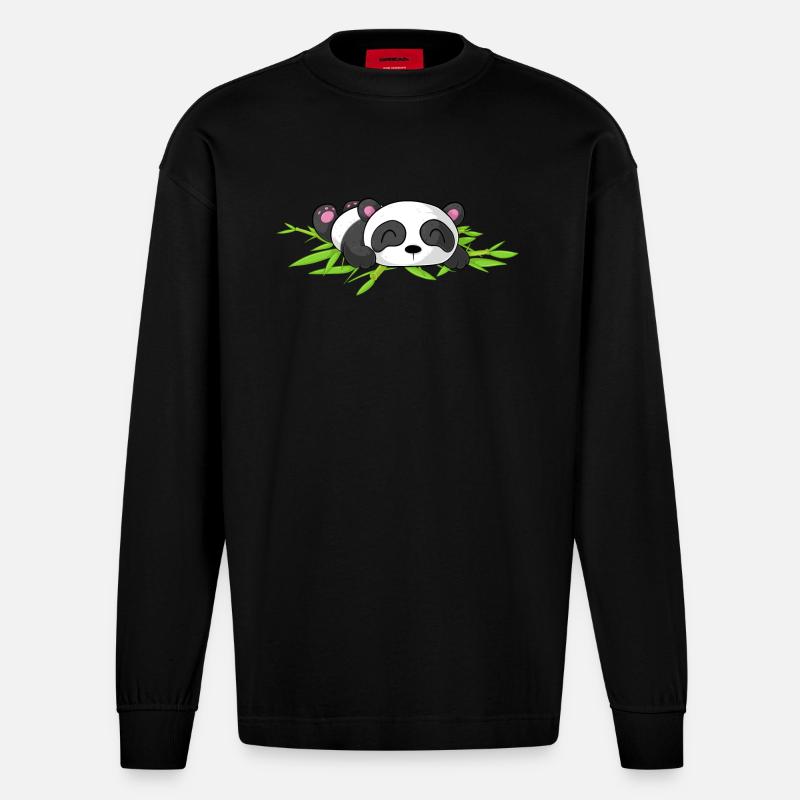 Sleeping Comic Panda - Manches longues bio épais oversize fabriqué en UE - SOLID BLACK