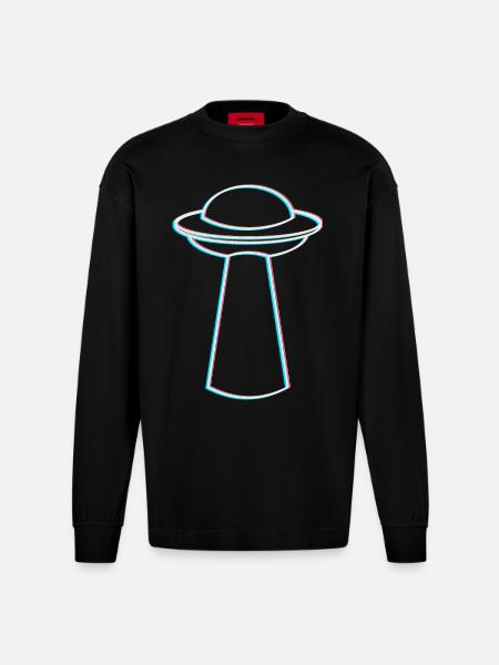 UFO Glitch – Rave & Techno Vibes - Heavyweight Oversized Organic Longsleeve Shirt Made in EU - SOLID BLACK