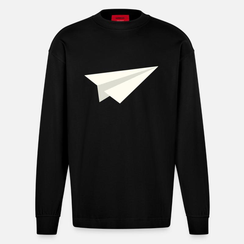 Classique d'avion de papier - Manches longues bio épais oversize fabriqué en UE - SOLID BLACK