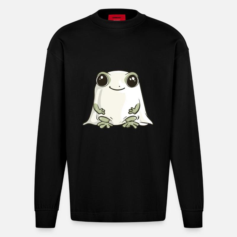Frosch Halloween Comic Geist - Heavyweight Oversized Organic Langarmshirt Made in EU - SOLID BLACK