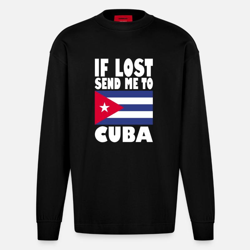 Kuba Flagge Spruch - Heavyweight Oversized Organic Langarmshirt Made in EU - SOLID BLACK