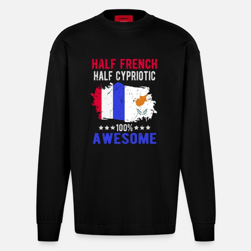 Moitié Français moitié chypriote - Manches longues bio épais oversize fabriqué en UE - SOLID BLACK