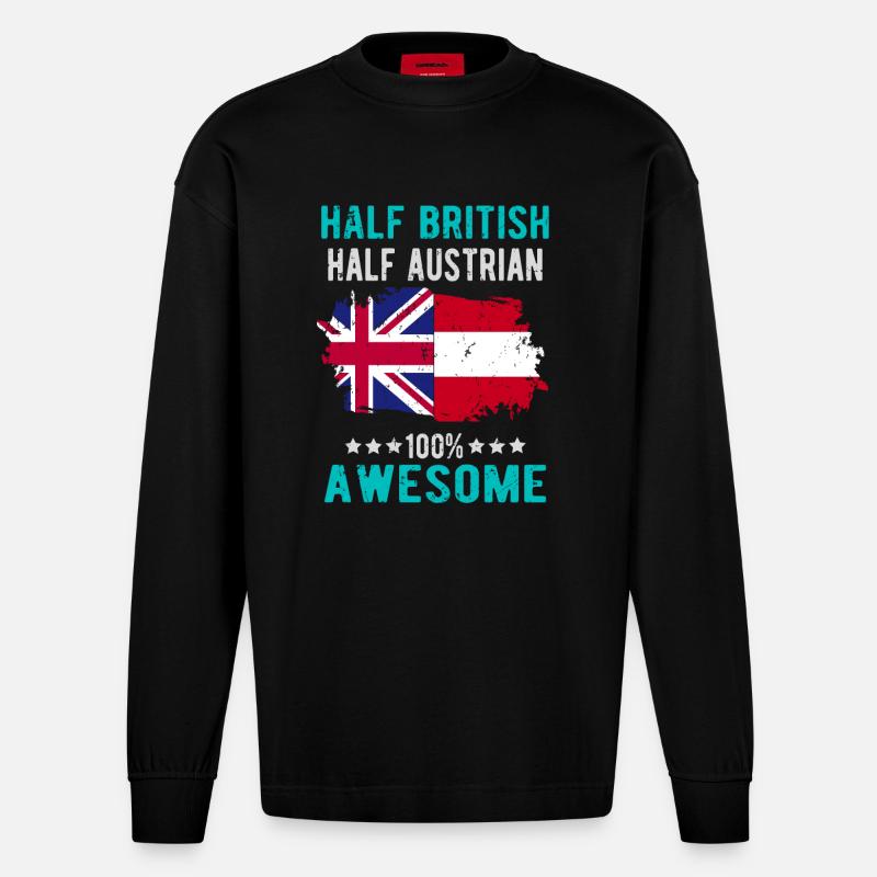Half British Half Austrian - Heavyweight Oversized Organic Longsleeve Shirt Made in EU - SOLID BLACK