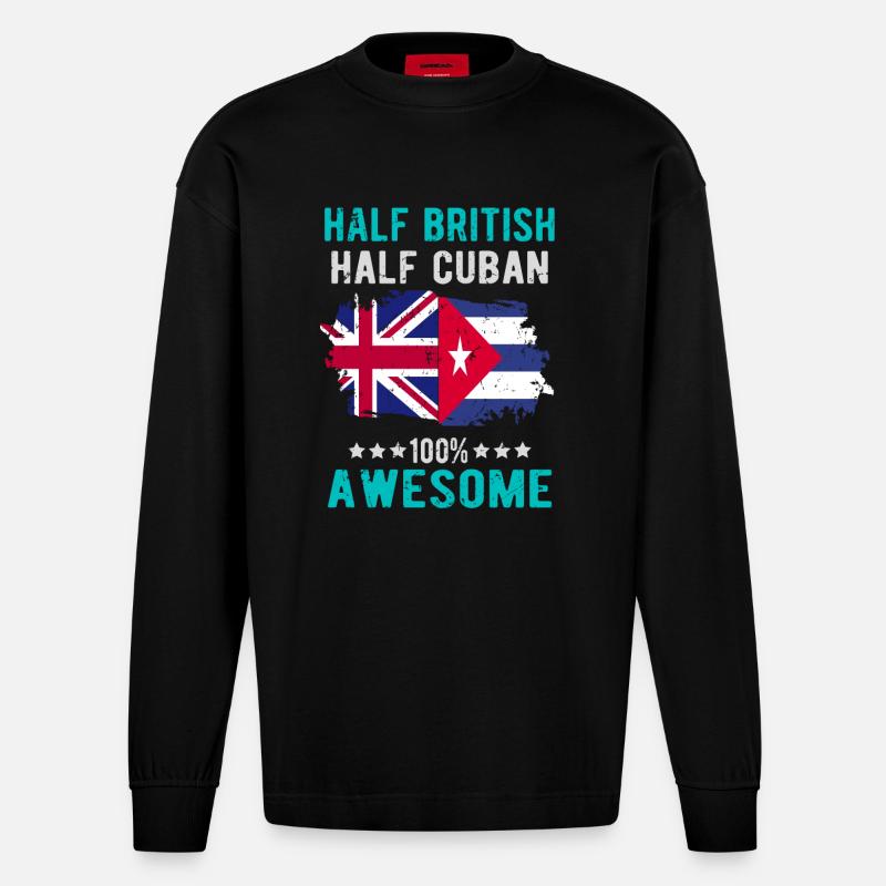 Halb Brite Halb Kubaner - Heavyweight Oversized Organic Langarmshirt Made in EU - SOLID BLACK