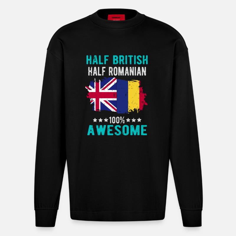 Halb Brite Halb Rumäne - Heavyweight Oversized Organic Langarmshirt Made in EU - SOLID BLACK