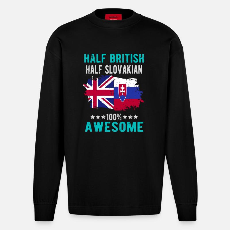 Halb Brite Halb Slowake - Heavyweight Oversized Organic Langarmshirt Made in EU - SOLID BLACK