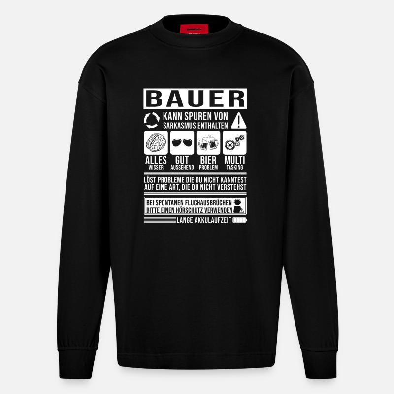 Bauer Spruch lustig - Heavyweight Oversized Organic Langarmshirt Made in EU - SOLID BLACK