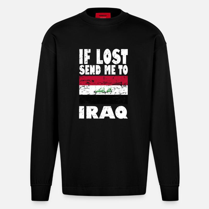 Slogan du drapeau irakien - Manches longues bio épais oversize fabriqué en UE - SOLID BLACK