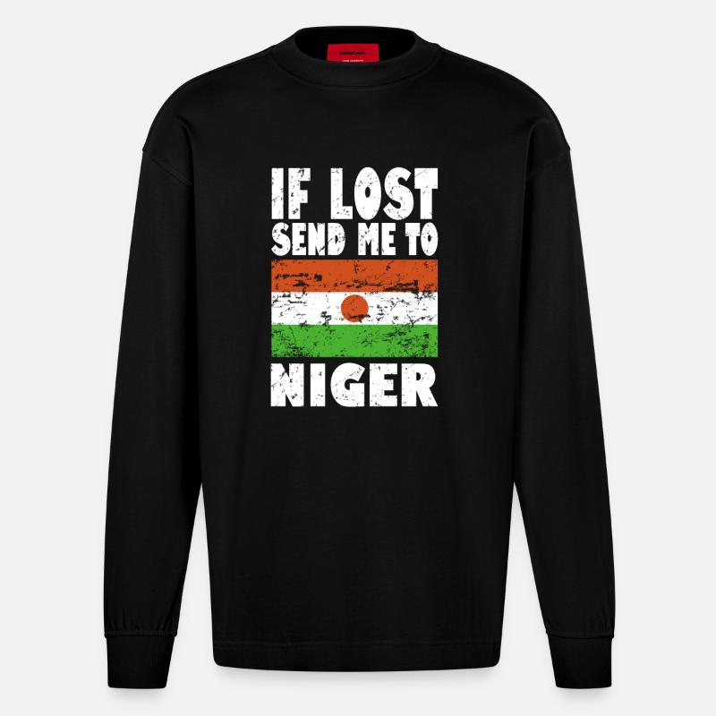 Niger Flagge Spruch - Heavyweight Oversized Organic Langarmshirt Made in EU - SOLID BLACK