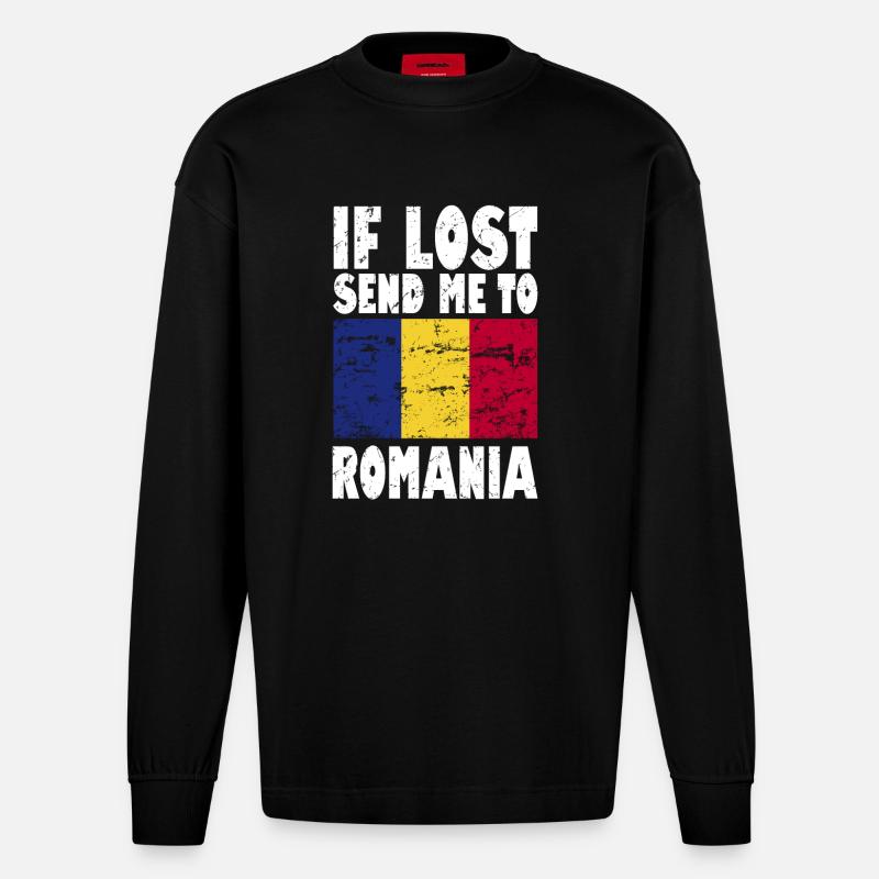 Slogan du drapeau roumain - Manches longues bio épais oversize fabriqué en UE - SOLID BLACK