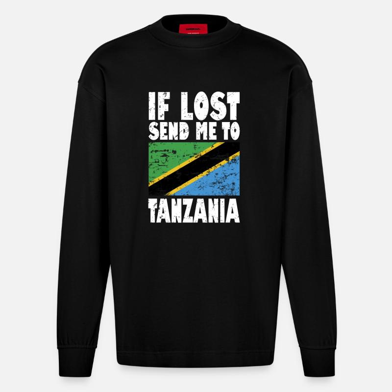 Drapeau de la Tanzanie - Manches longues bio épais oversize fabriqué en UE - SOLID BLACK