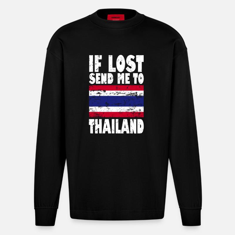 Drapeau de la Thaïlande - Manches longues bio épais oversize fabriqué en UE - SOLID BLACK