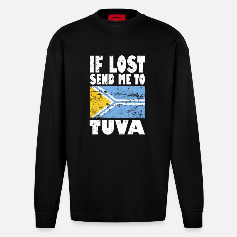 Tuva Flagge Spruch - Heavyweight Oversized Organic Langarmshirt Made in EU - SOLID BLACK