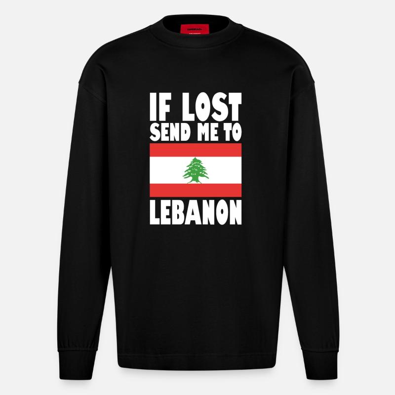 Drapeau du Liban - Manches longues bio épais oversize fabriqué en UE - SOLID BLACK