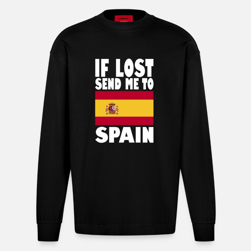 Spanien Flagge Spruch - Heavyweight Oversized Organic Langarmshirt Made in EU - SOLID BLACK
