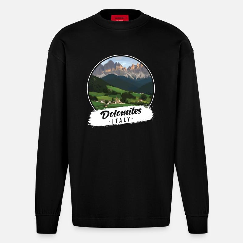 Dolomiten Italy Souvenir - Heavyweight Oversized Organic Langarmshirt Made in EU - SOLID BLACK