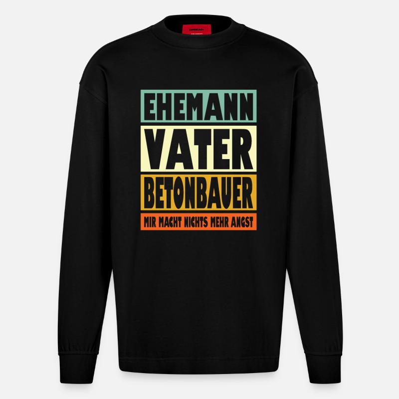 Betonbauer Vater Ehemann Held - Heavyweight Oversized Organic Langarmshirt Made in EU - SOLID BLACK