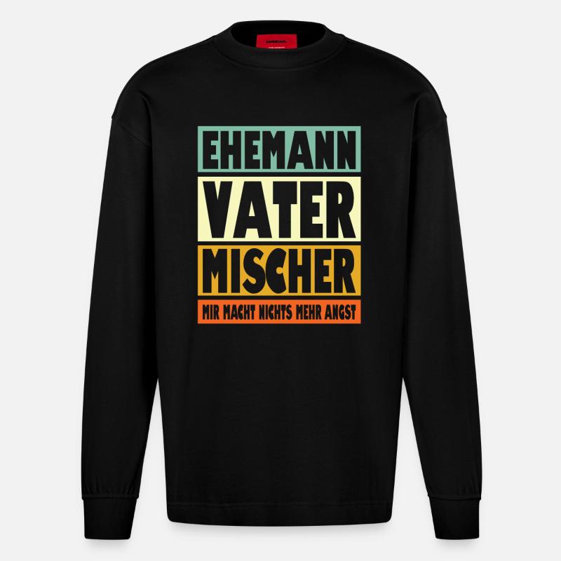 Mischer Vater Ehemann Held - Heavyweight Oversized Organic Langarmshirt Made in EU - SOLID BLACK