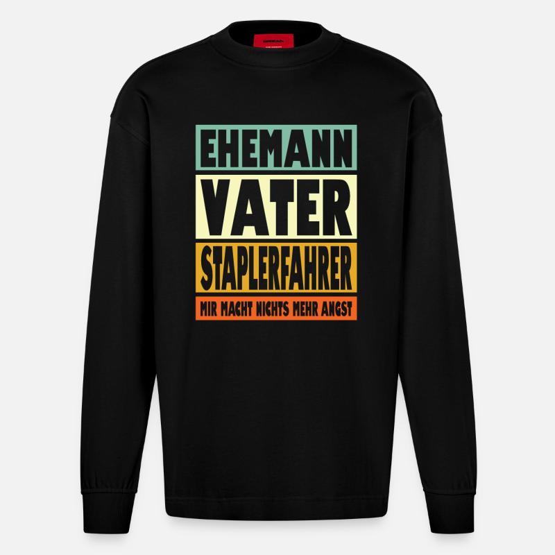 Staplerfahrer Vater Ehemann Held - Heavyweight Oversized Organic Langarmshirt Made in EU - SOLID BLACK