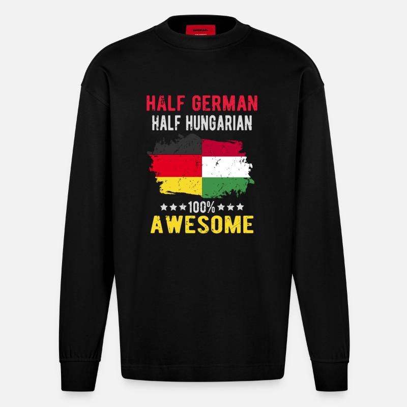 Halb Deutsch Halb Ungar - Heavyweight Oversized Organic Langarmshirt Made in EU - SOLID BLACK