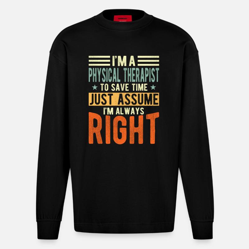 Physiotherapeut - Heavyweight Oversized Organic Langarmshirt Made in EU - SOLID BLACK