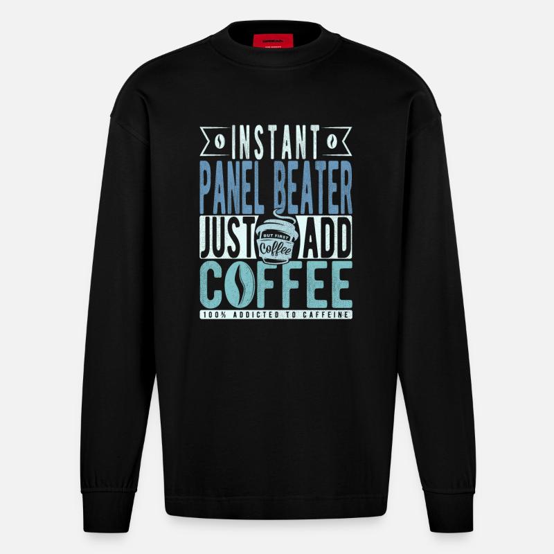 Panel Racket Coffee Saying - Heavyweight Oversized Organic Longsleeve Shirt Made in EU - SOLID BLACK