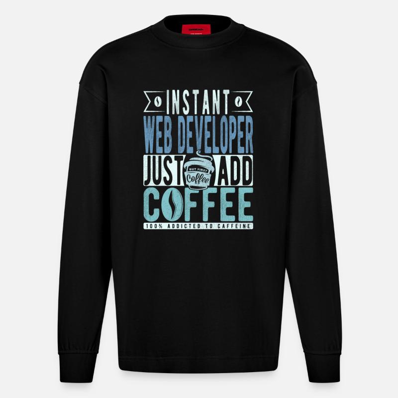 Café des développeurs Web - Manches longues bio épais oversize fabriqué en UE - SOLID BLACK