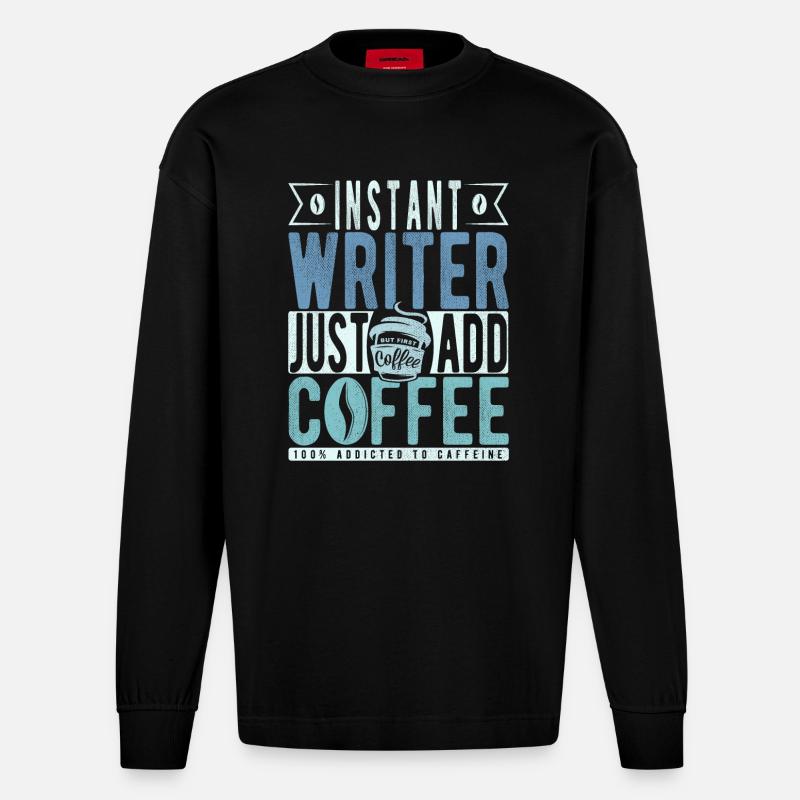 Citation de café de l’écrivain - Manches longues bio épais oversize fabriqué en UE - SOLID BLACK
