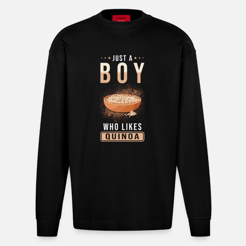 Quinoa Spruch - Heavyweight Oversized Organic Langarmshirt Made in EU - SOLID BLACK