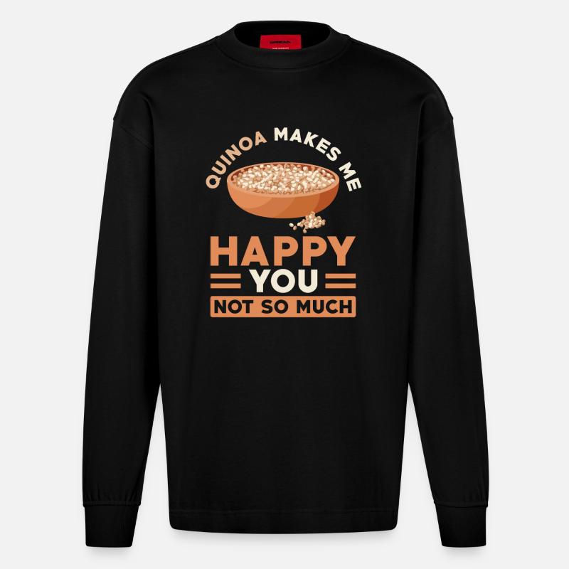 Quinoa Spruch - Heavyweight Oversized Organic Langarmshirt Made in EU - SOLID BLACK