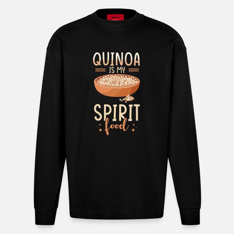 Quinoa Spruch - Heavyweight Oversized Organic Langarmshirt Made in EU - SOLID BLACK