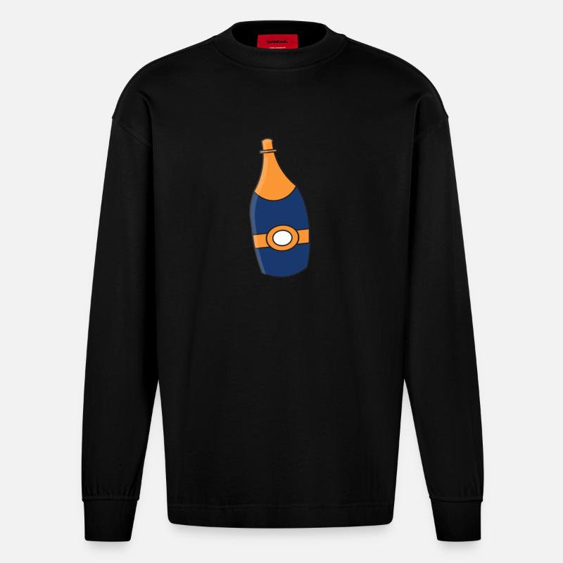 Sektflasche - Heavyweight Oversized Organic Langarmshirt Made in EU - SOLID BLACK
