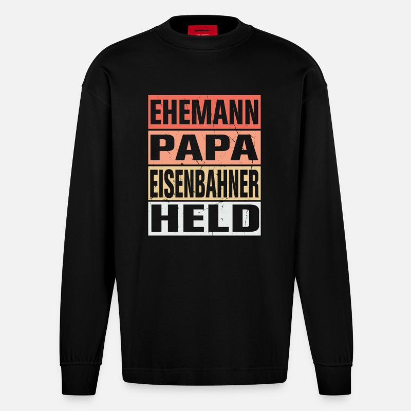 Eisenbahner Vater Ehemann Held - Heavyweight Oversized Organic Langarmshirt Made in EU - SOLID BLACK