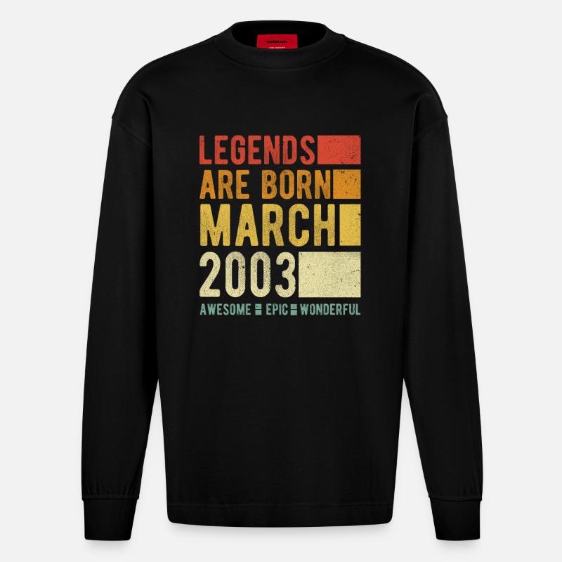 Anniversaire Mars 2003 - Manches longues bio épais oversize fabriqué en UE - SOLID BLACK