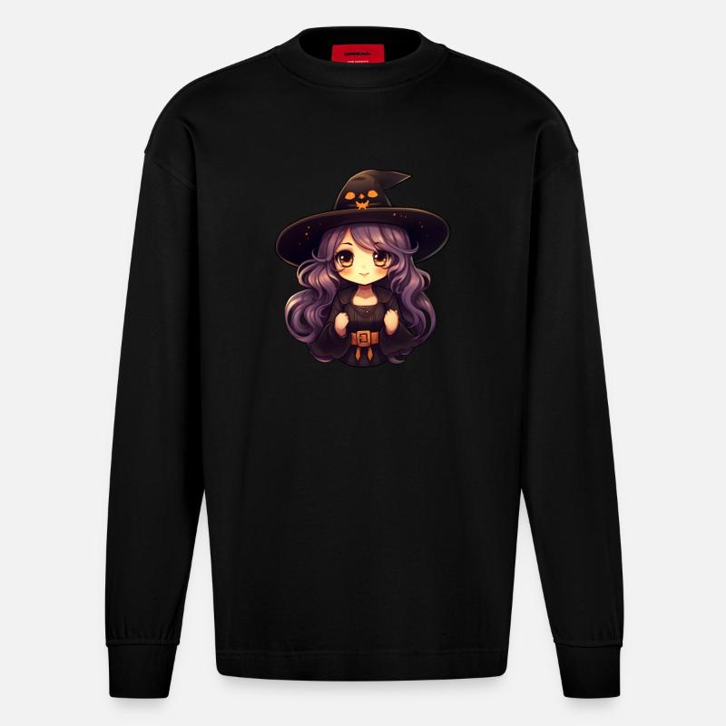 Comic Hexe - Heavyweight Oversized Organic Langarmshirt Made in EU - SOLID BLACK