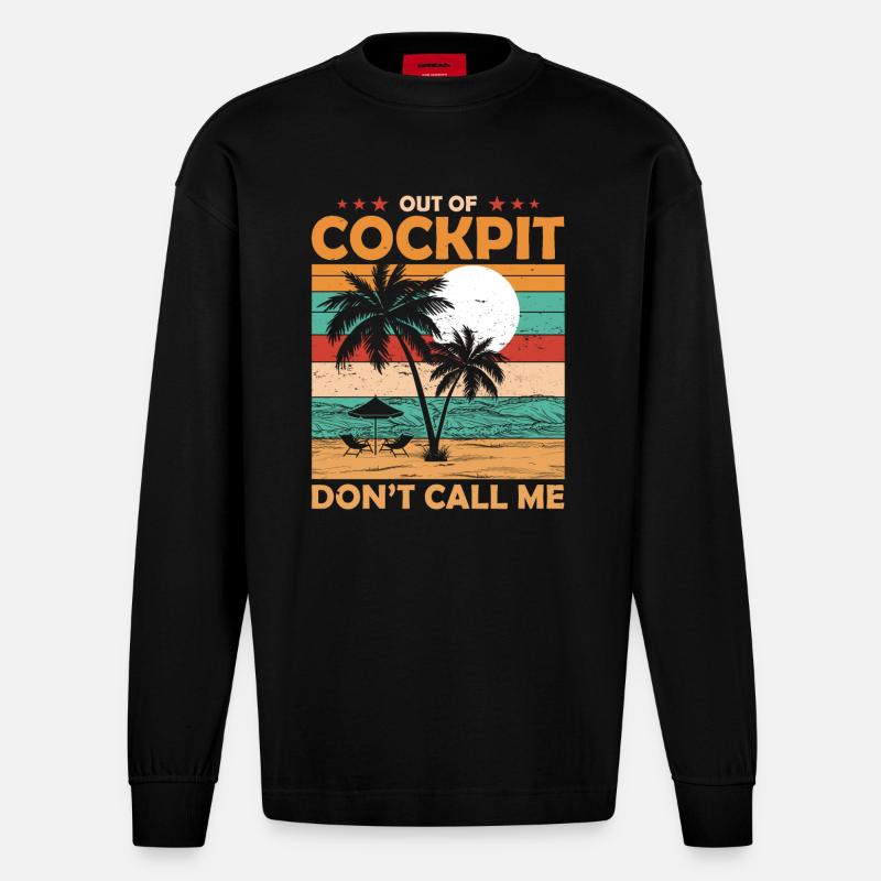 Pilot Rente Geschenk - Heavyweight Oversized Organic Langarmshirt Made in EU - SOLID BLACK
