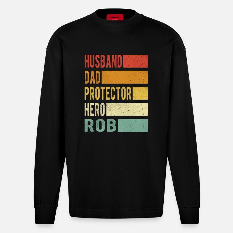 Rob Name Papa Geschenk - Heavyweight Oversized Organic Langarmshirt Made in EU - SOLID BLACK