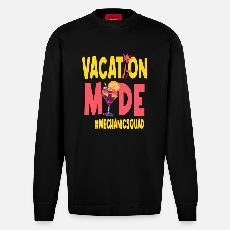 Mechanic Vacances Vacy Mode Mechanicsquad - Manches longues bio épais oversize fabriqué en UE - SOLID BLACK