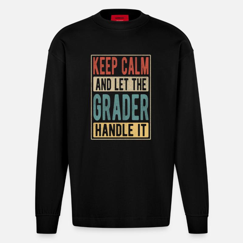 Grader Retro Geschenk - Heavyweight Oversized Organic Langarmshirt Made in EU - SOLID BLACK