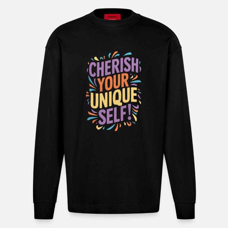 Cherish Your Unique Self Botschaft - Heavyweight Oversized Organic Langarmshirt Made in EU - SOLID BLACK