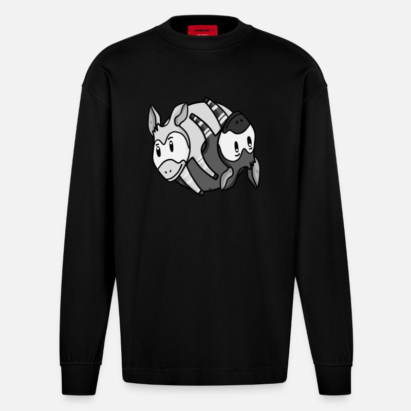 Yin Yang Okapi - Heavyweight Oversized Organic Langarmshirt Made in EU - SOLID BLACK