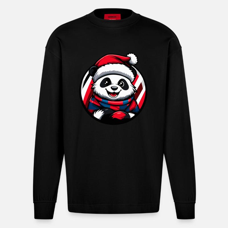 Panda Noël Noël - Manches longues bio épais oversize fabriqué en UE - SOLID BLACK