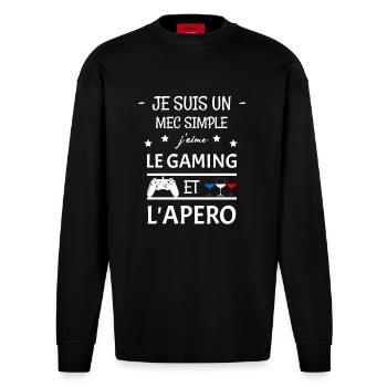 Apéro humour - Manches longues bio épais oversize fabriqué en UE - SOLID BLACK - Devant