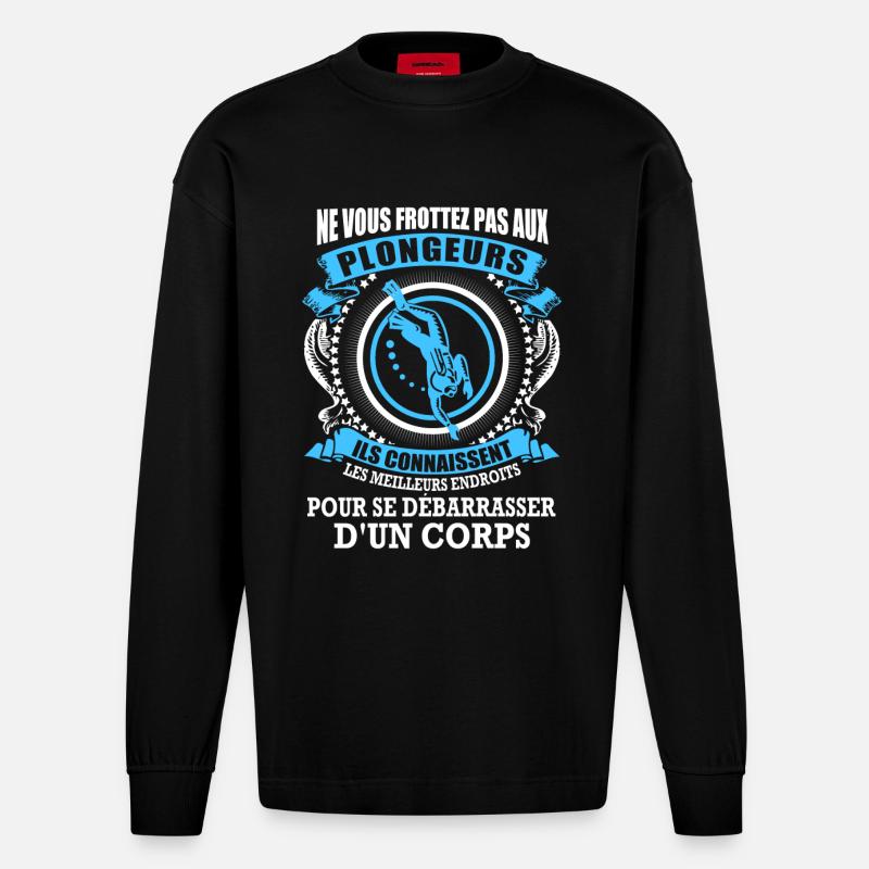 Plongeurs et corps - Manches longues bio épais oversize fabriqué en UE - SOLID BLACK