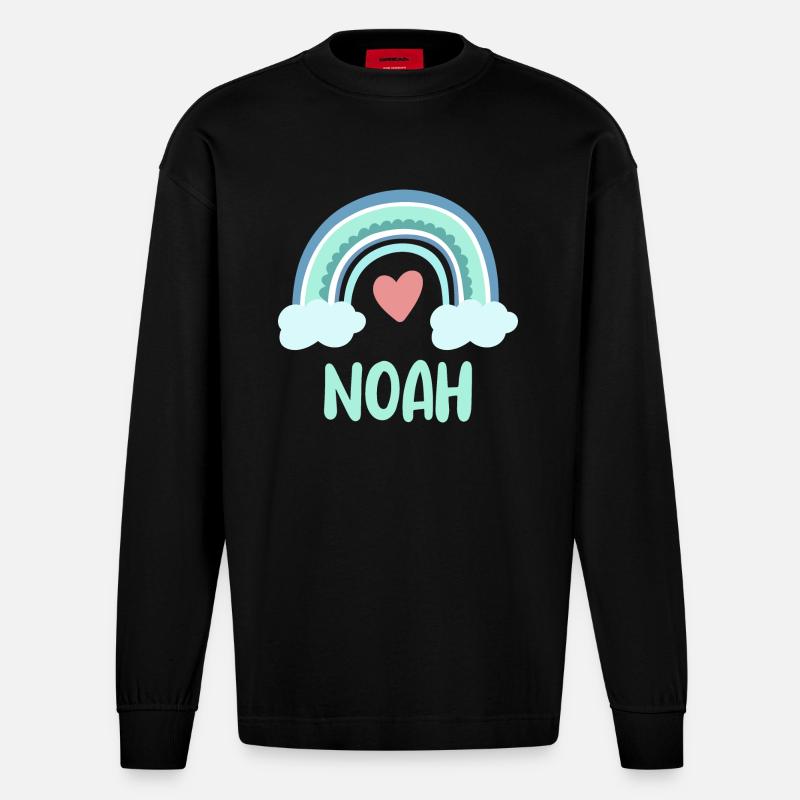 Noah Name Regenbogen Baby - Heavyweight Oversized Organic Langarmshirt Made in EU - SOLID BLACK