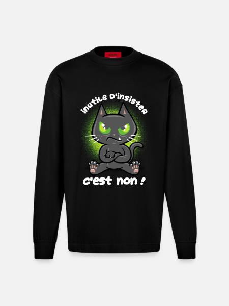 Chat têtu - Manches longues bio épais oversize fabriqué en UE - SOLID BLACK