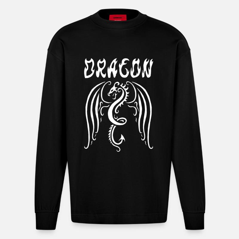 Weißer Drache - Heavyweight Oversized Organic Langarmshirt Made in EU - SOLID BLACK