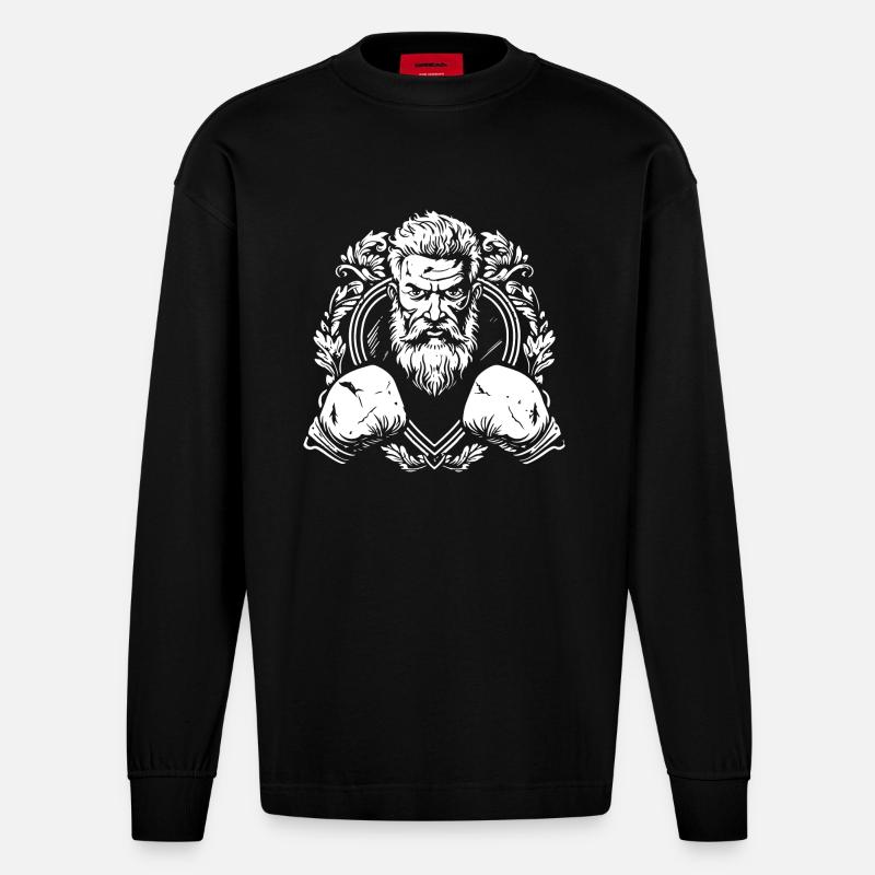 Combattant Boxer Boxe MMA - Manches longues bio épais oversize fabriqué en UE - SOLID BLACK