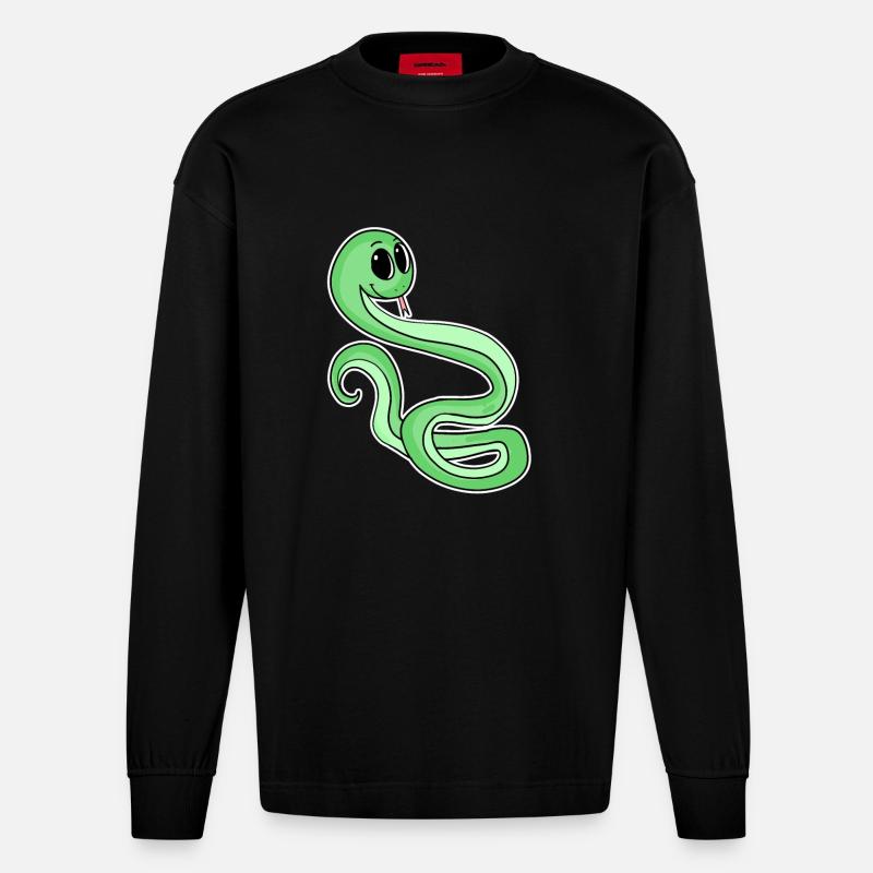 Motif Vert Serpent - Manches longues bio épais oversize fabriqué en UE - SOLID BLACK
